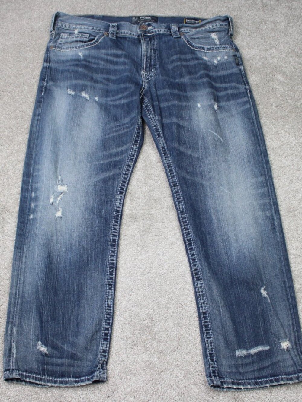 Silver Jeans Mens 40x30 Blue Eddie EMC Denim Distressed Relaxed Fit Stretch